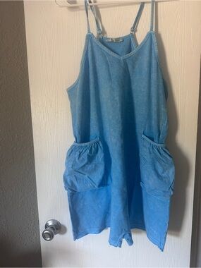 Blue Women's Casual Pocket Romper